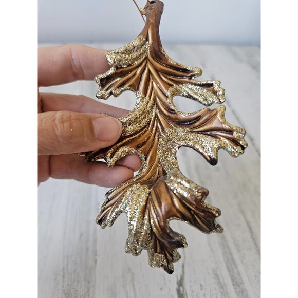 Glitter maple leaf golden gold ornament fall Xmas tree unique - Picture 4 of 10